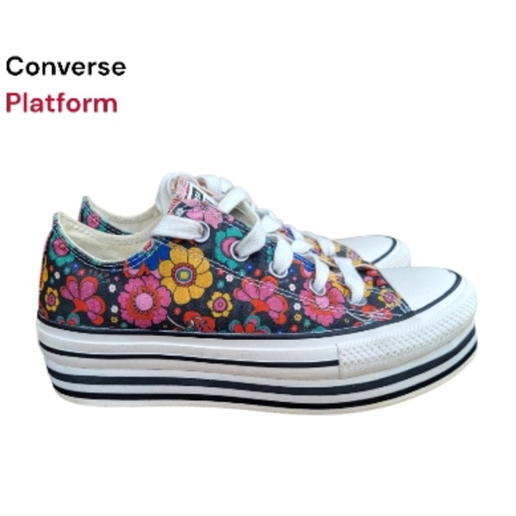 Converse Shoes - Girls United Platform Converse All Star Chuck Taylor Floral Hippie Black Women 6